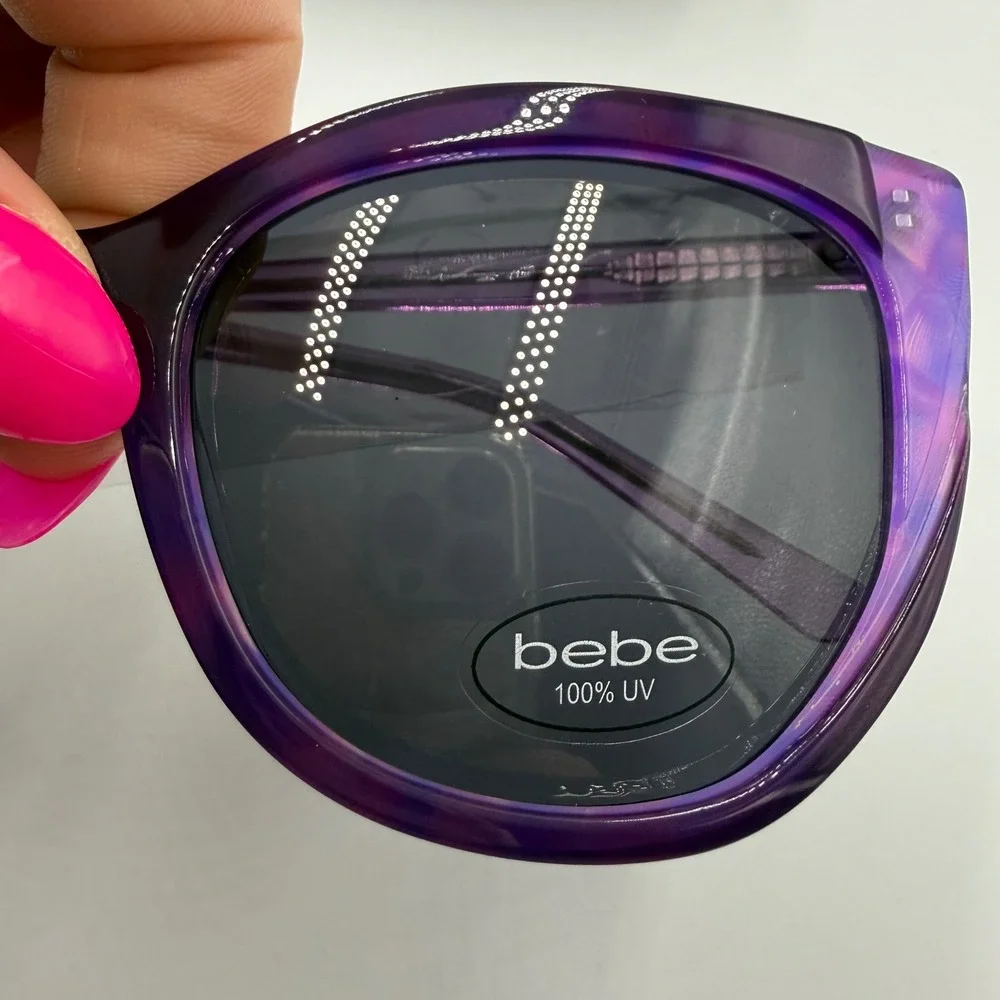 Bebe BB7253 Sunglasses OS Plum Purple Marble Y2K Retro Oversized Cat Eye‎